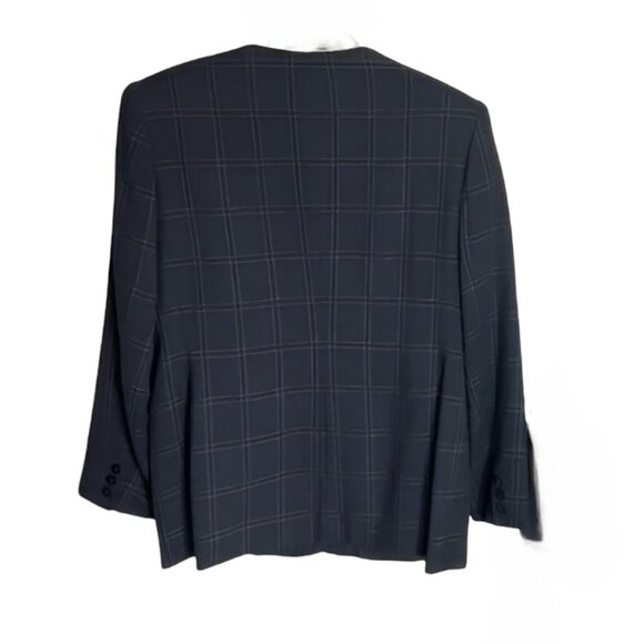 Talbots Classic Midnight Navy Black White Windowpane Check Plaid Wool Blazer 12 - Picture 3 of 4